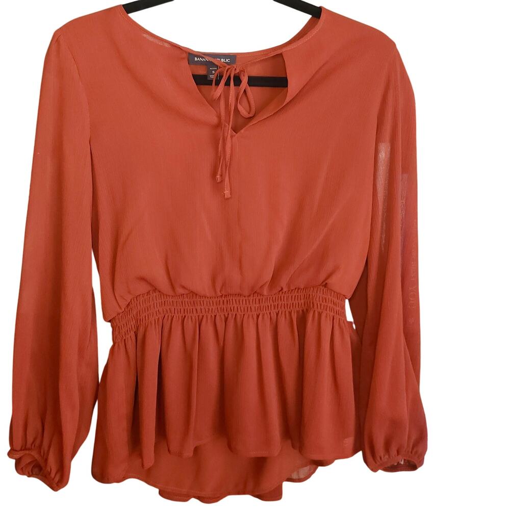 BANANA REPUBLIC Petite Sheer Blouse Rust Orange Brown Small‎ Boho